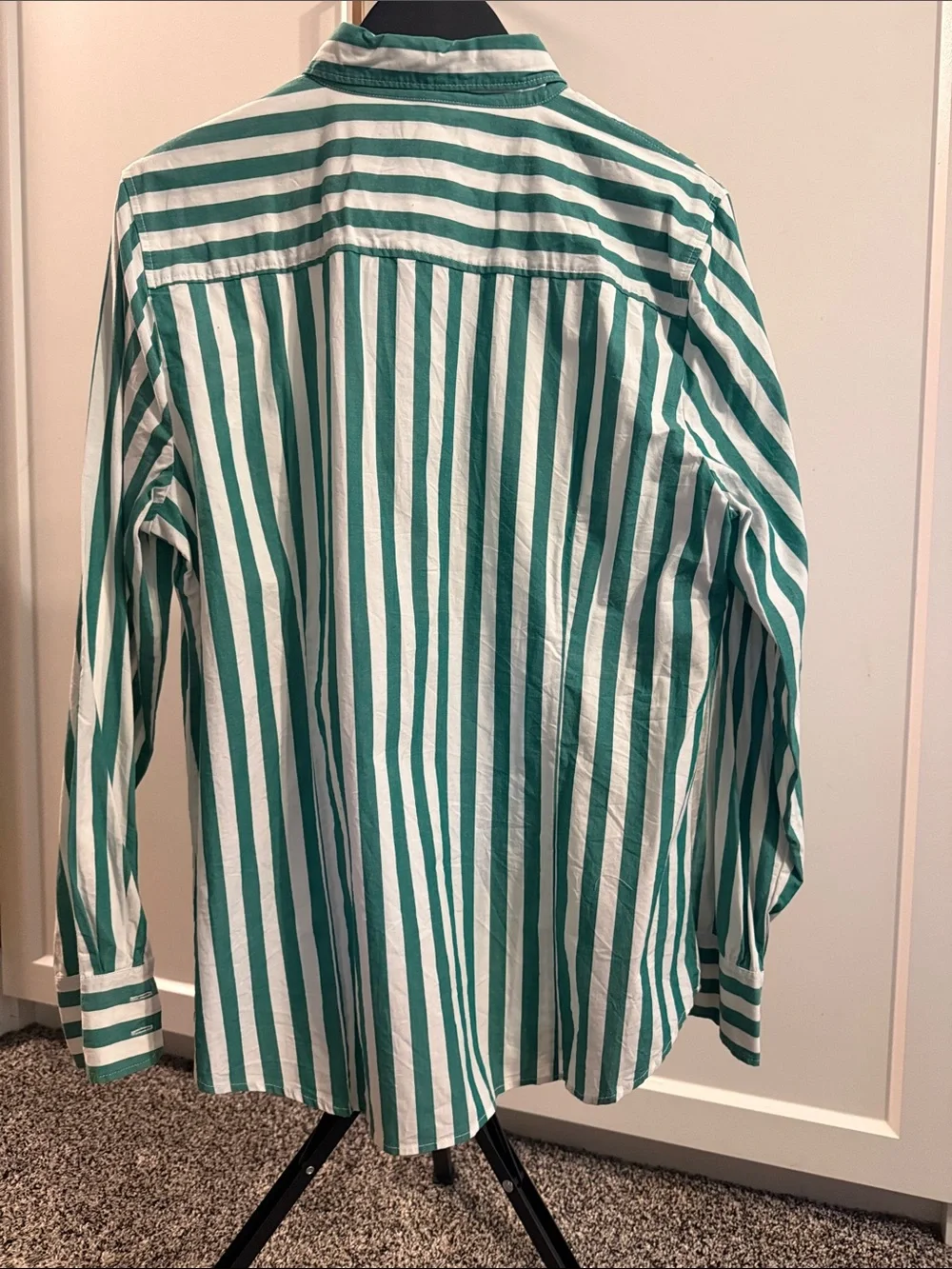 J.Crew Green White Striped Cotton Button-Down Shirt Size Large